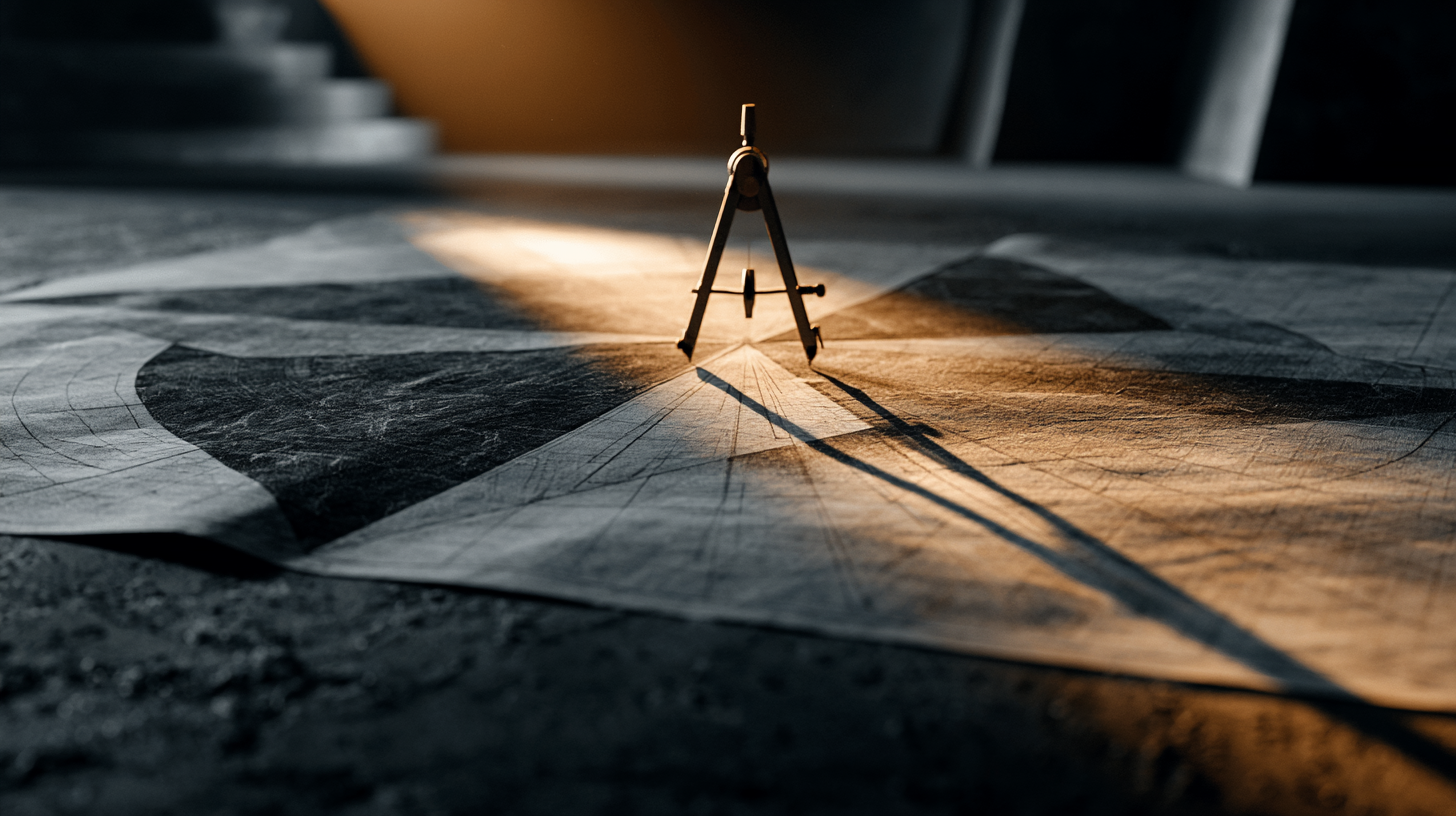 Blueprint lines converging toward a single focal point, representing the deliberate design of a life.